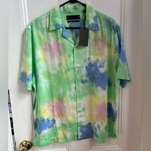 All Saints Pilar linen blend relaxed fit camp shirt button down size L